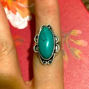 Turquoise & Silver Accent Ring - Sz 8.5